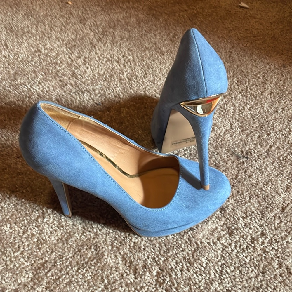 Qupid blue velvet stiletto size 8